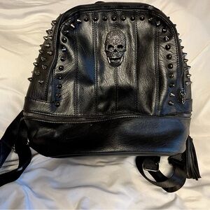 AlwaysSky Black Skull/Studded Backpack With Adjustable Straps